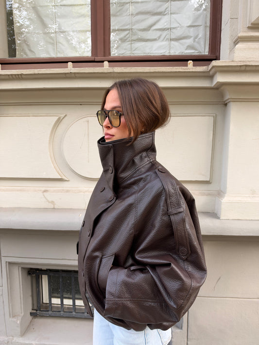 Kunstlederjacke mit Turtleneck