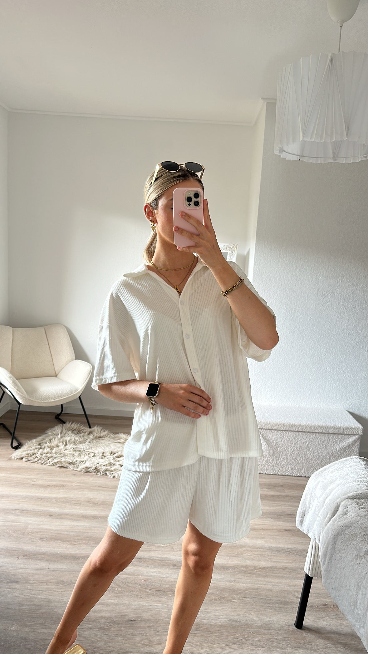 Zweiteiler Minky - Fleece gerippt - white