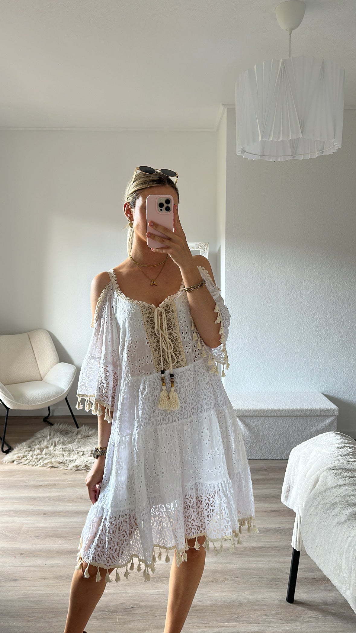 Weißes Boho Chic Kleid