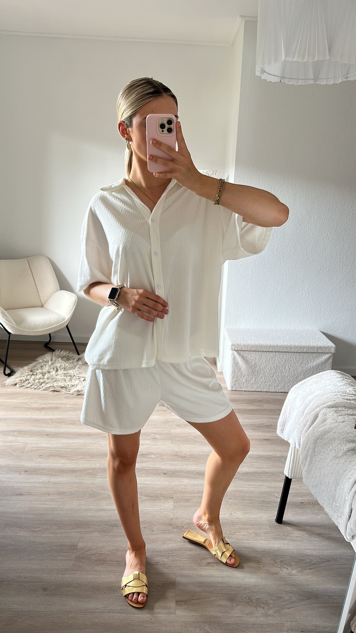 Zweiteiler Minky - Fleece gerippt - white