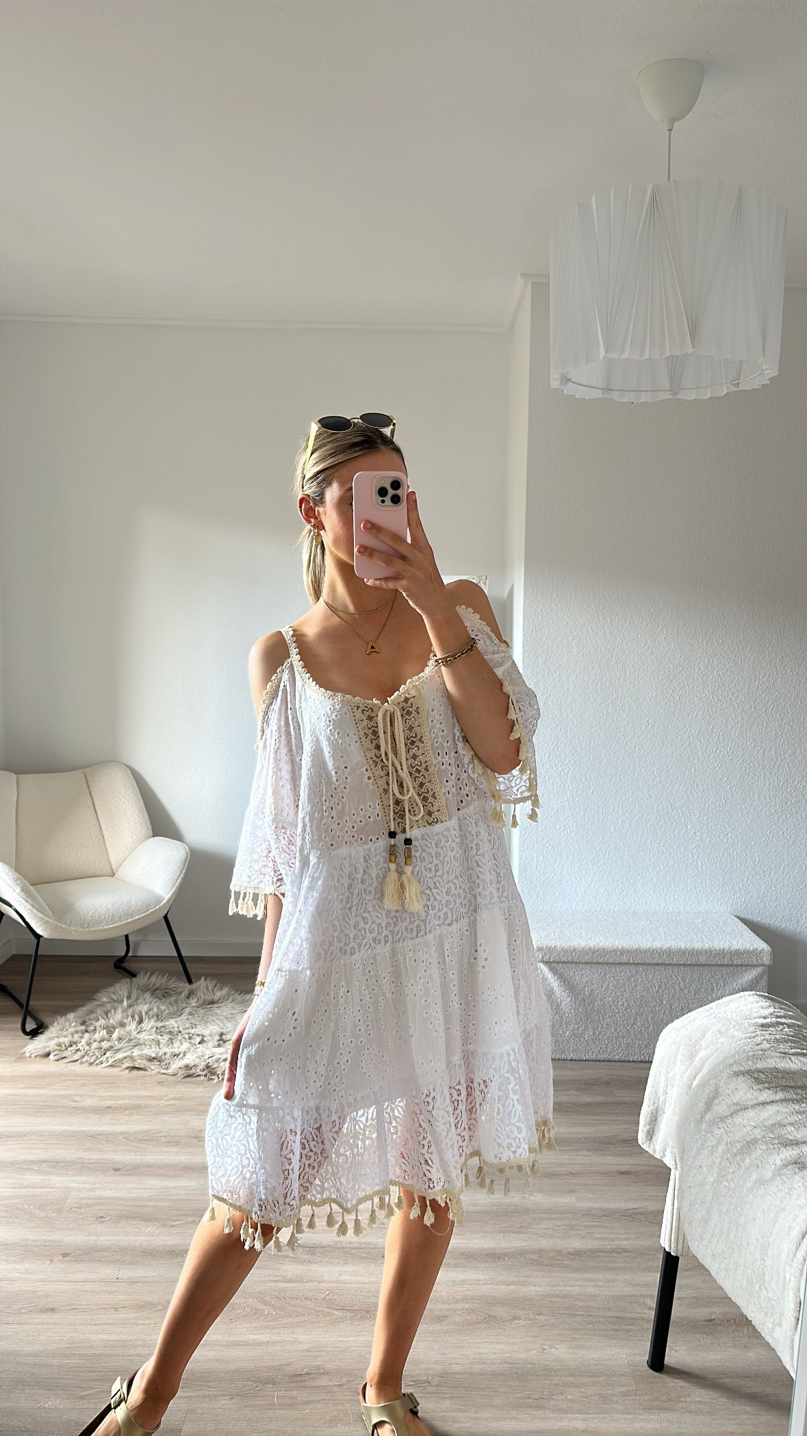 Weißes Boho Chic Kleid