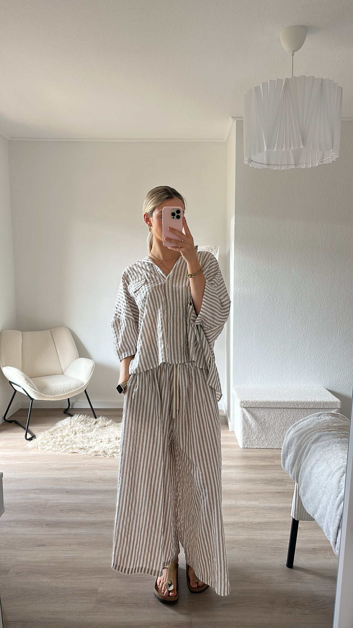 Zweiteiler - braun/beige gestreift