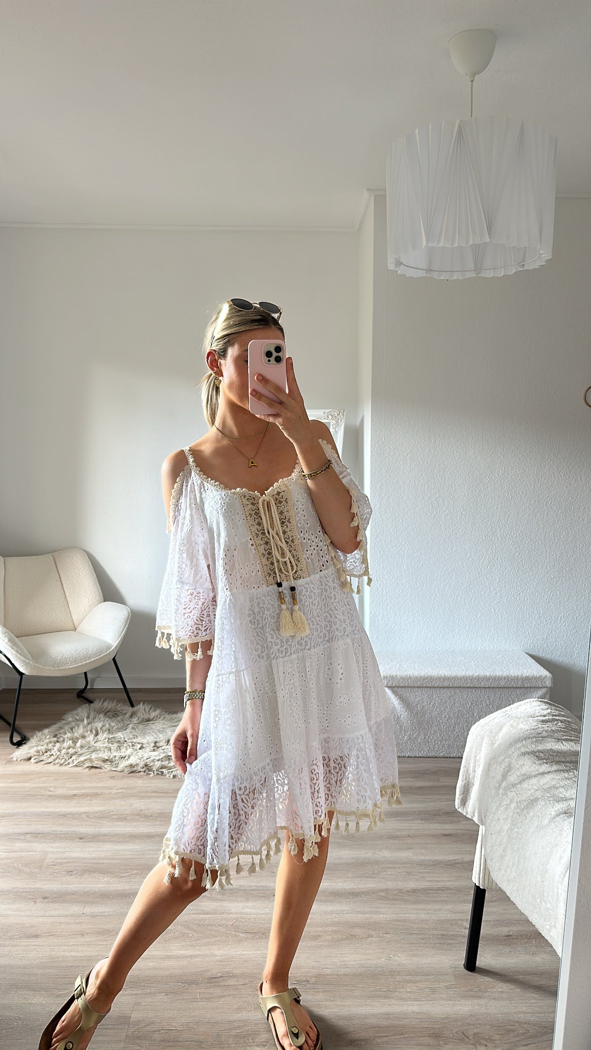 Weißes Boho Chic Kleid
