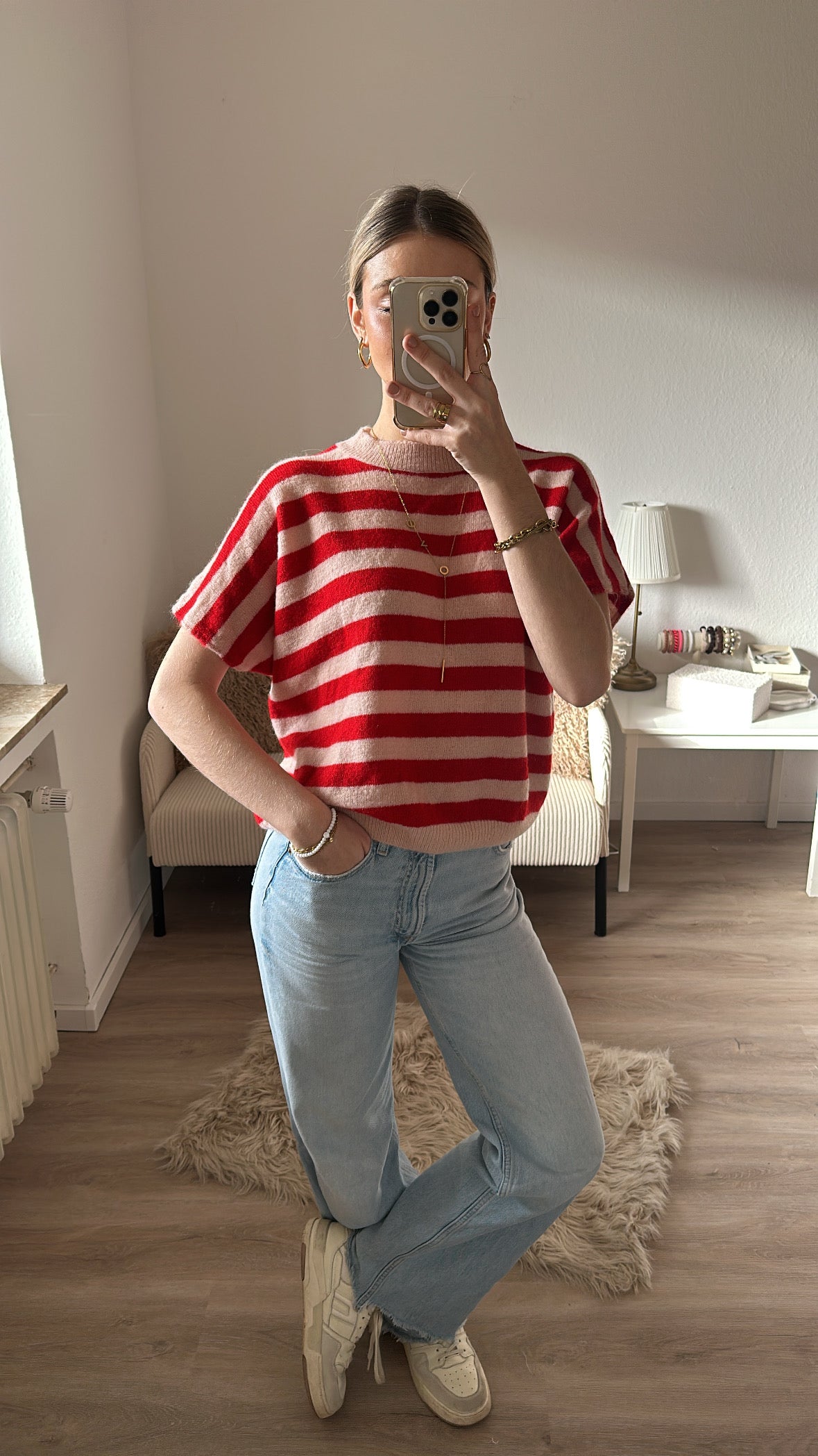 Kurzarm Pullover gestreift