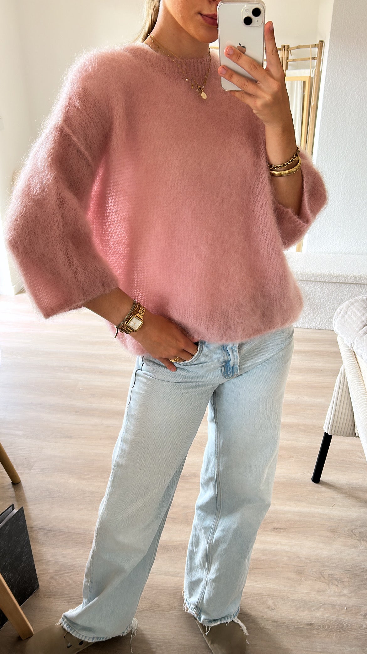Mohair- Pullover mit 3/4 Arm