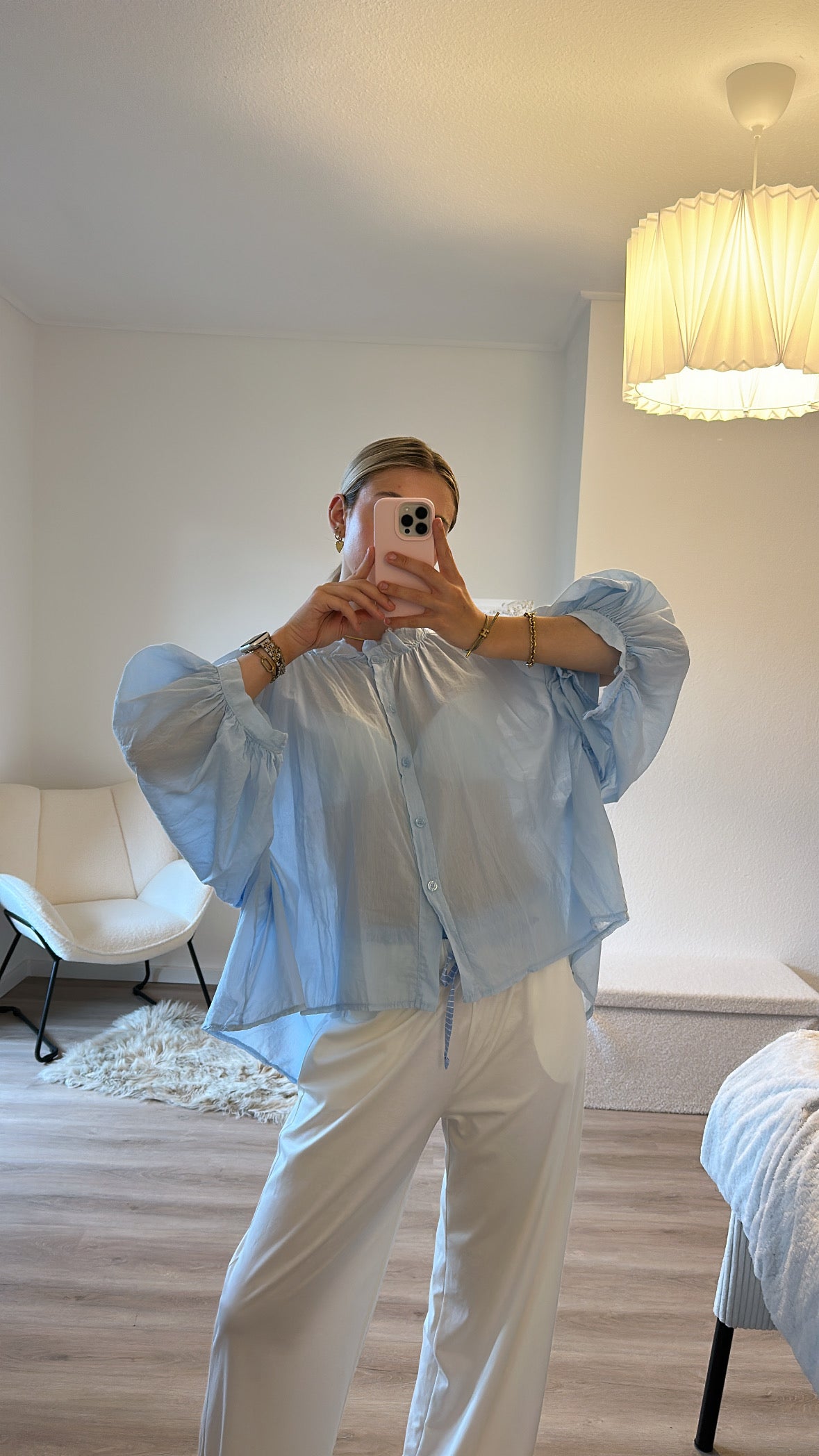 Bluse - hellblau & transparent