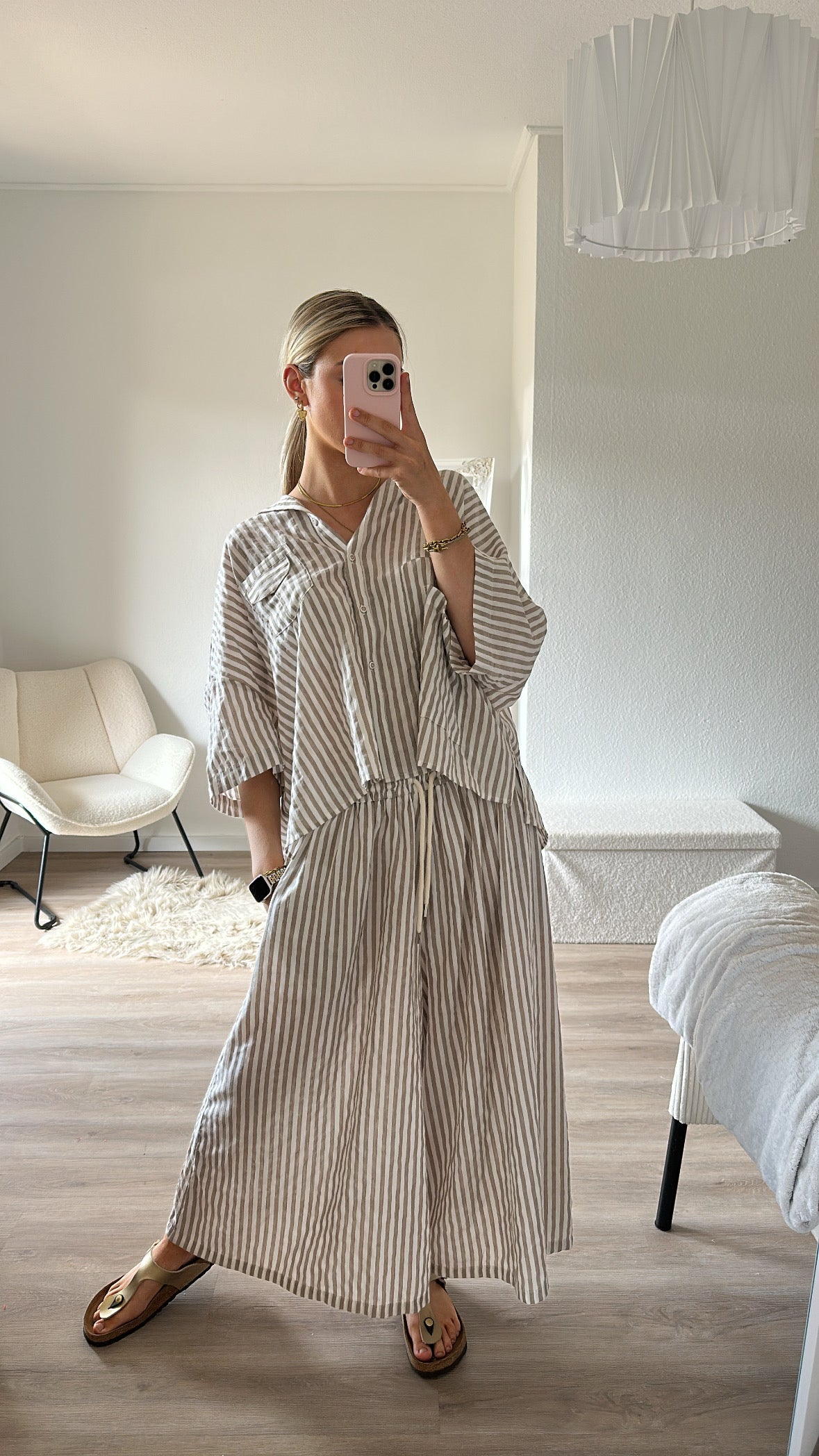 Zweiteiler - braun/beige gestreift