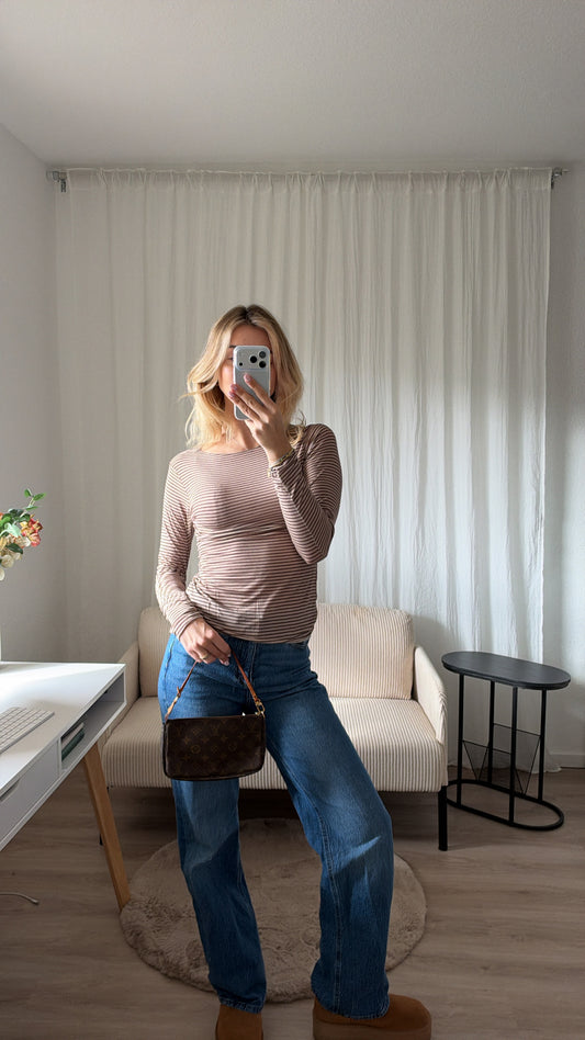 Cashmere Langarmshirt - beige/braun