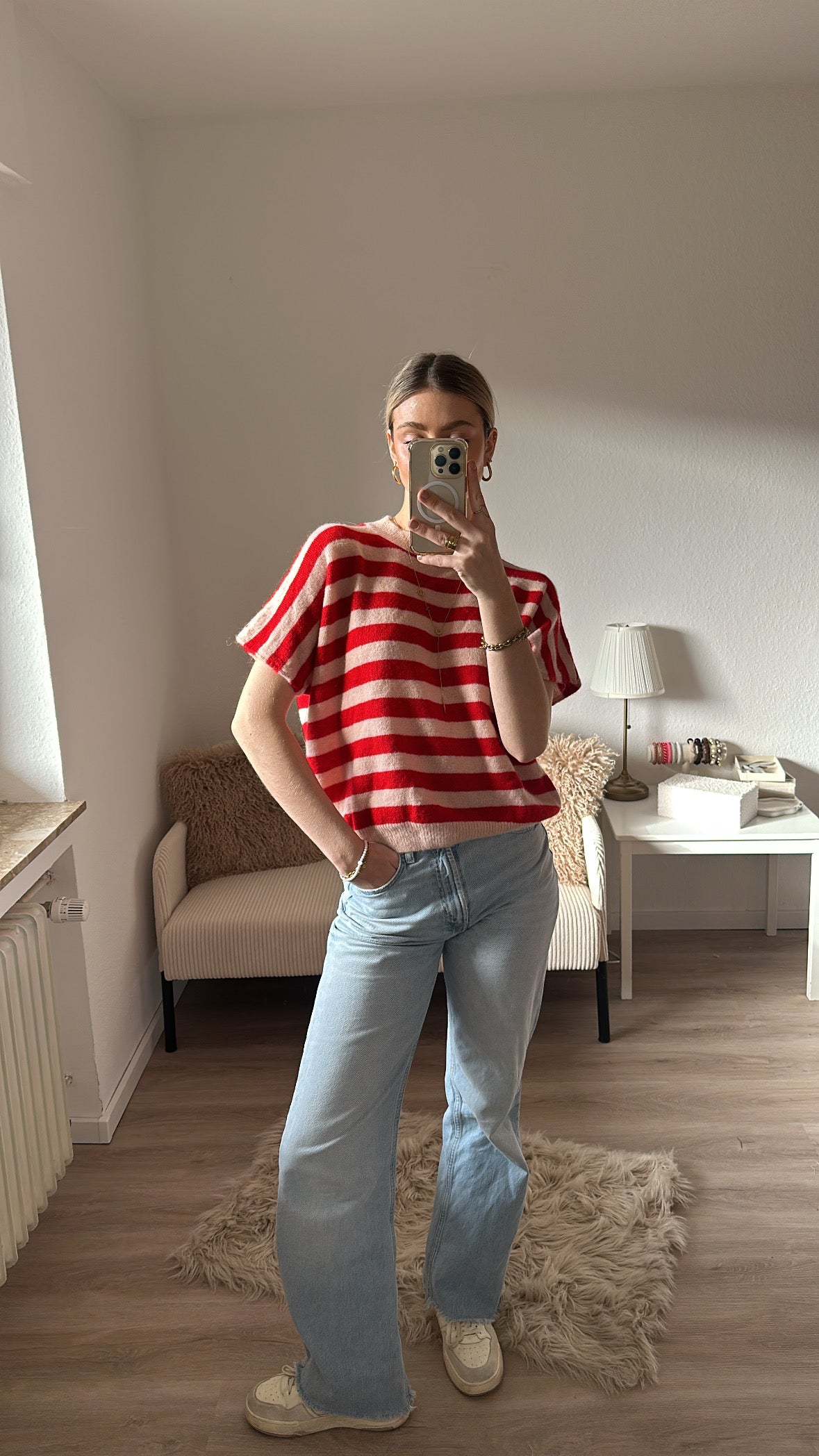 Kurzarm Pullover gestreift