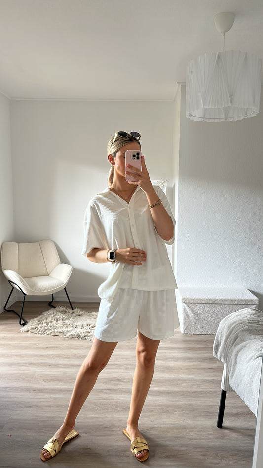 Zweiteiler Minky - Fleece gerippt - white