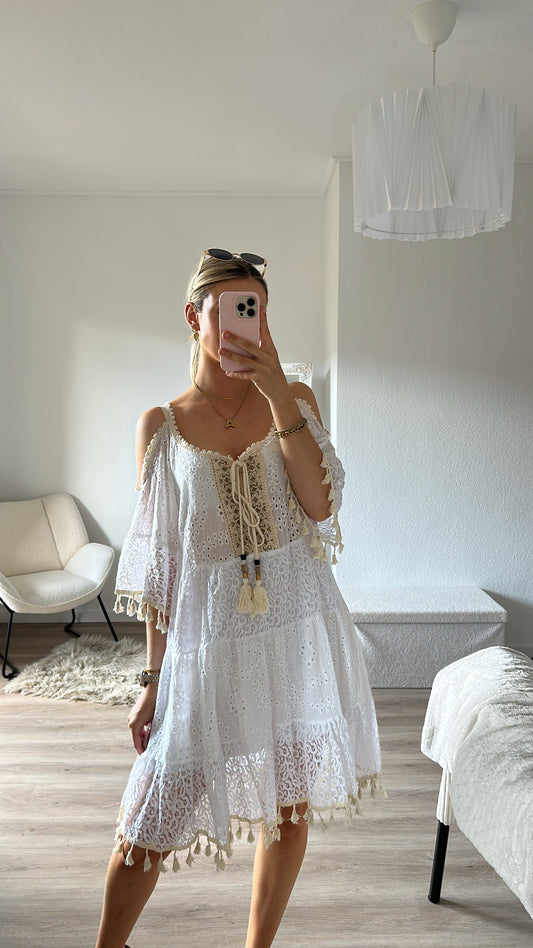 Weißes Boho Chic Kleid