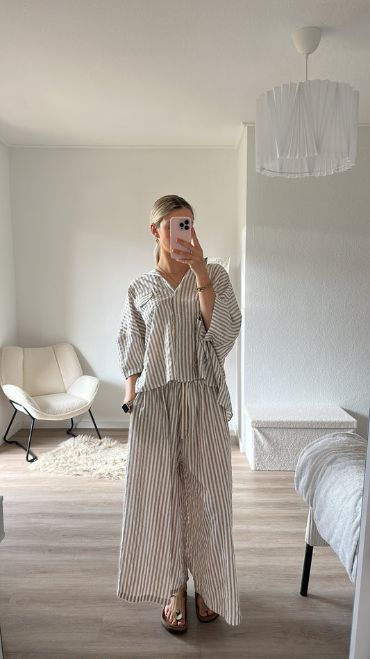Zweiteiler - braun/beige gestreift