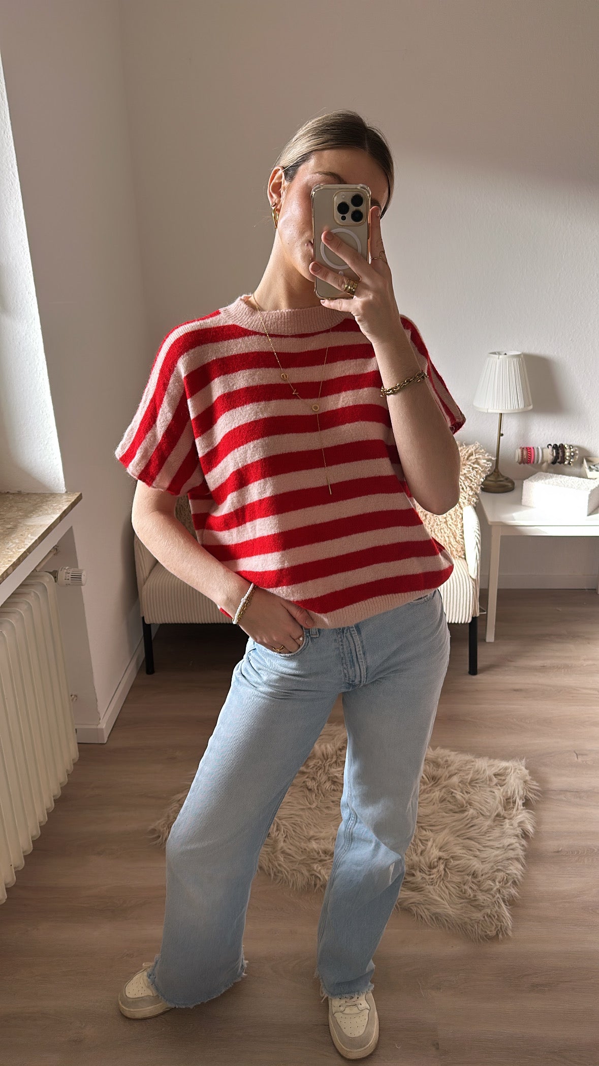Kurzarm Pullover gestreift