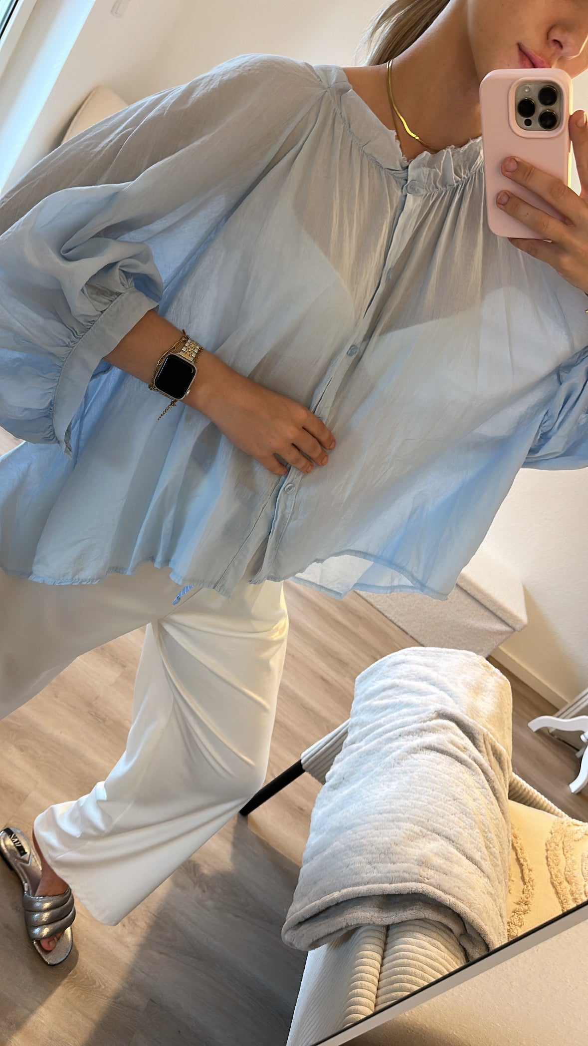 Bluse - hellblau & transparent