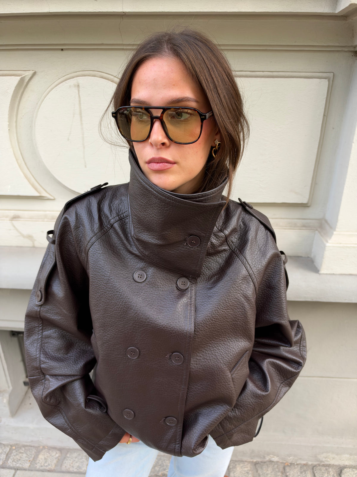Kunstlederjacke mit Turtleneck