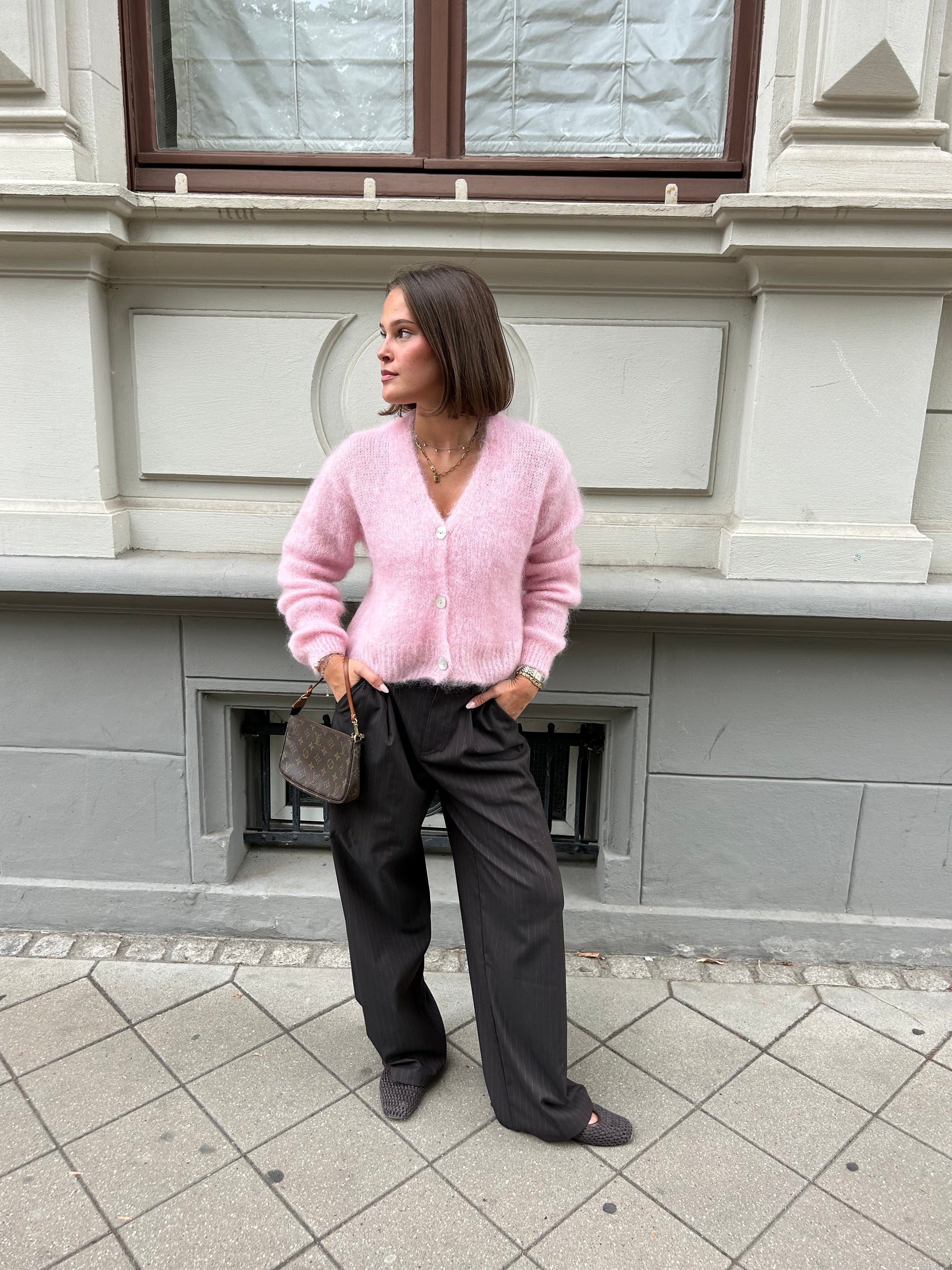 Strickjacke mit V-Ausschnitt-80% Mohair